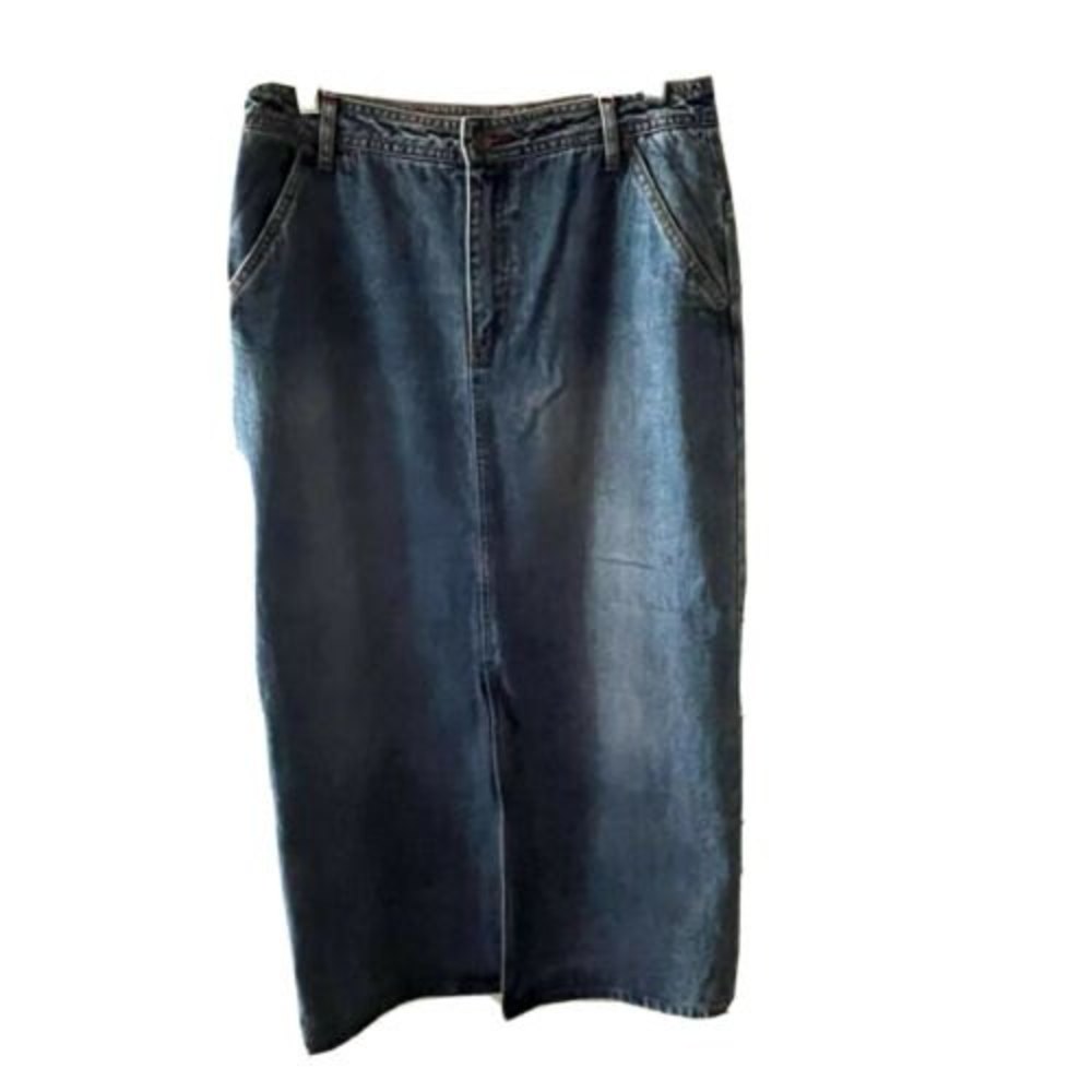Bill Blass Jean Skirt Size 8 Long Blue Denim Modest 32 x 36" 100% Cotton